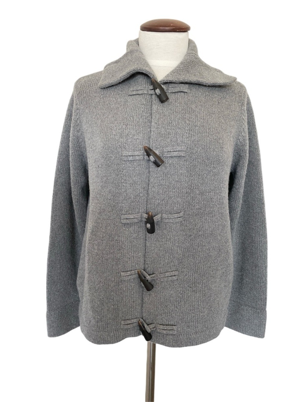 Talbots M Toggle Sweater Cardigan Italian Yarn Wool Blend Gray Pockets Collared